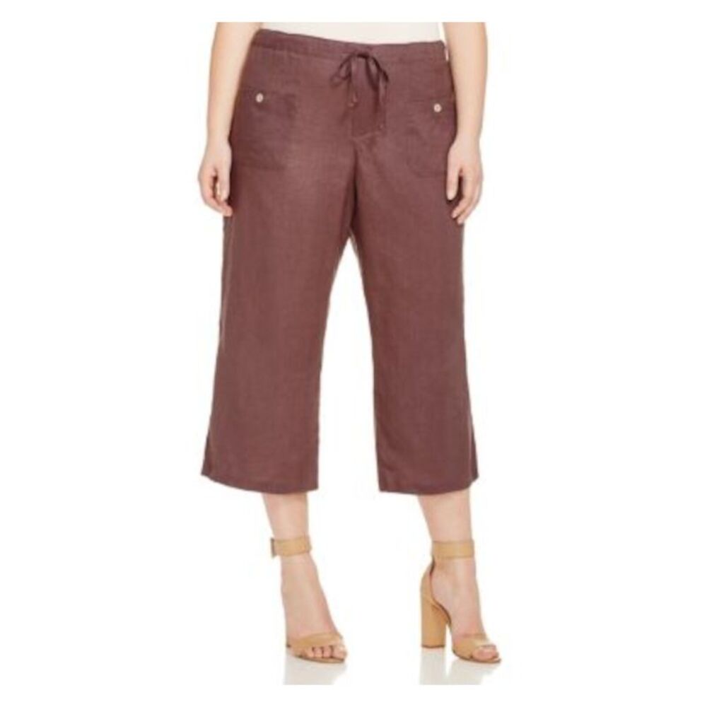 ALLEN ALLEN Womens Brown Wide Leg Drawstring Waist Cropped Pants Plus 2X